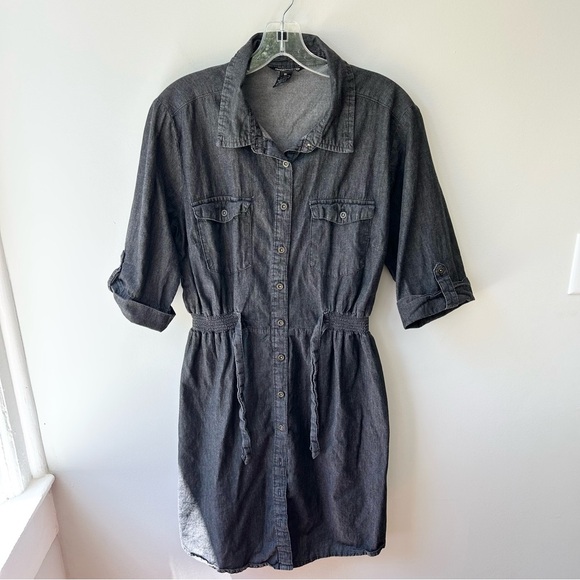 Millennium black cotton denim button down dress - Picture 1 of 10